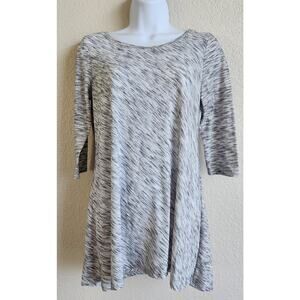 Hannah Petite Black White Marled Round Neck Top PS Lightweight Soft Stretch